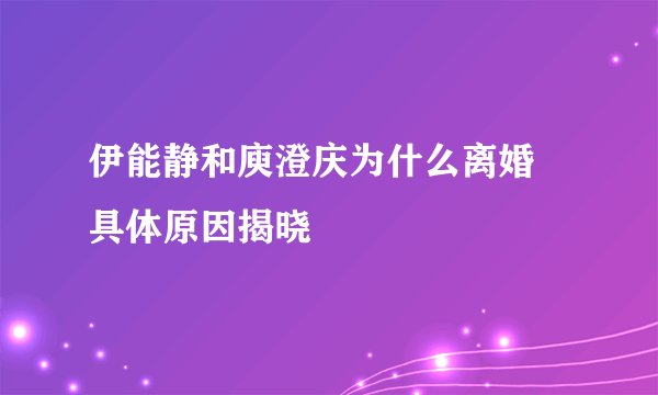 伊能静和庾澄庆为什么离婚 具体原因揭晓