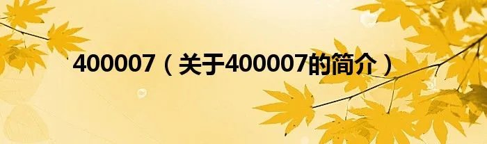 400007(关于400007的简介)