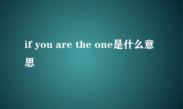 if you are the one是什么意思