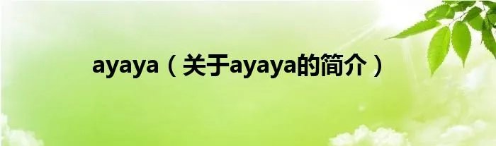 ayaya（关于ayaya的简介）