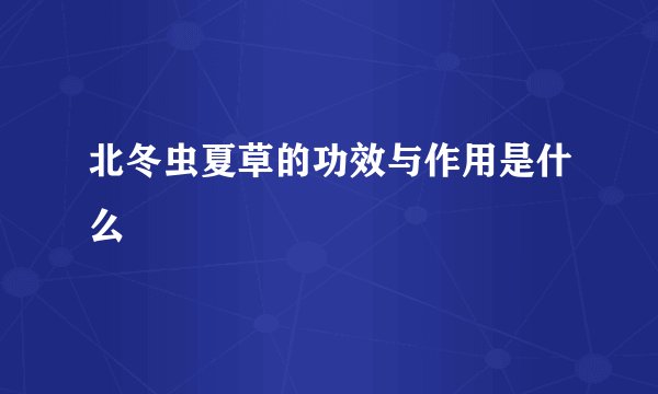 北冬虫夏草的功效与作用是什么