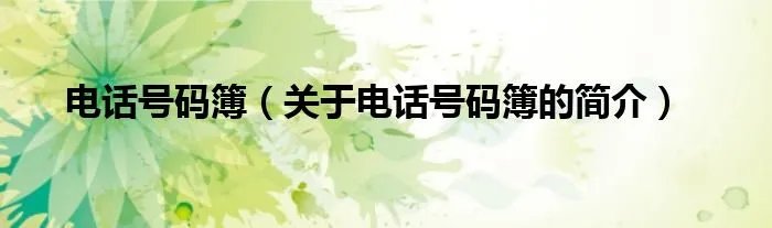 电话号码簿（关于电话号码簿的简介）