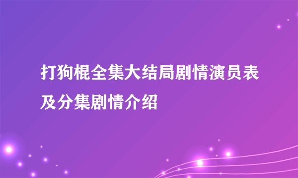 打狗棍全集大结局剧情演员表及分集剧情介绍