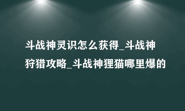 斗战神灵识怎么获得_斗战神狩猎攻略_斗战神狸猫哪里爆的