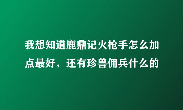 我想知道鹿鼎记火枪手怎么加点最好，还有珍兽佣兵什么的
