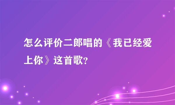 怎么评价二郎唱的《我已经爱上你》这首歌？