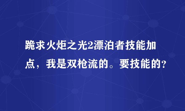 跪求火炬之光2漂泊者技能加点，我是双枪流的。要技能的？