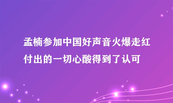 孟楠参加中国好声音火爆走红付出的一切心酸得到了认可