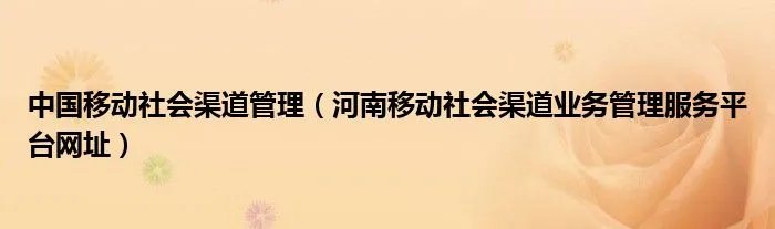 中国移动社会渠道管理（河南移动社会渠道业务管理服务平台网址）