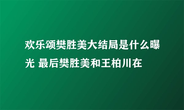 欢乐颂樊胜美大结局是什么曝光 最后樊胜美和王柏川在