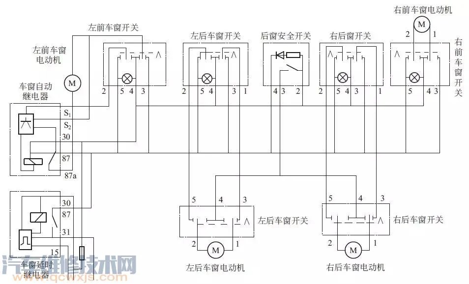 汽车电动车窗的构成与工作原理及电路图