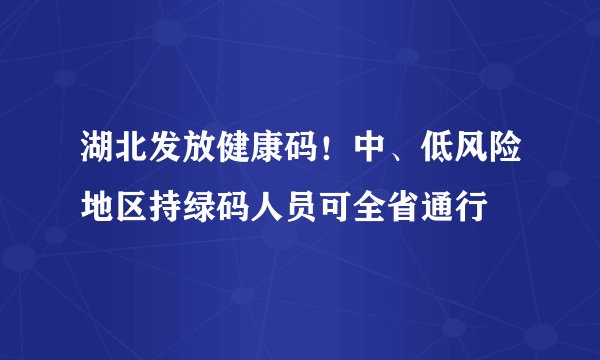 湖北发放健康码！中、低风险地区持绿码人员可全省通行