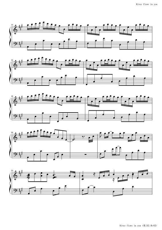 钢琴大神！！跪求river flows in you原版钢琴谱带指法的，谢了
