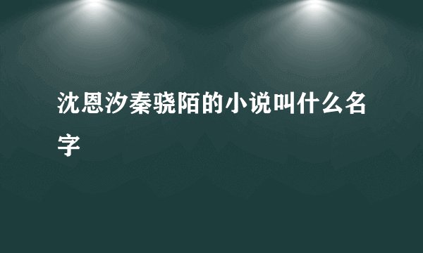 沈恩汐秦骁陌的小说叫什么名字