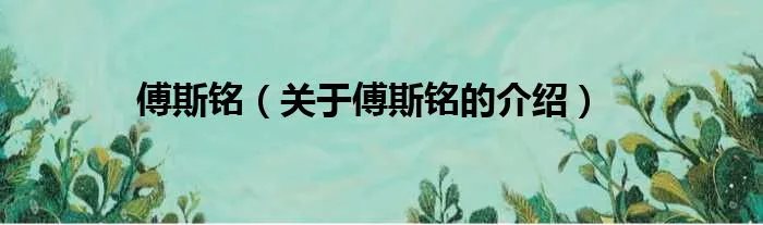 傅斯铭（关于傅斯铭的介绍）