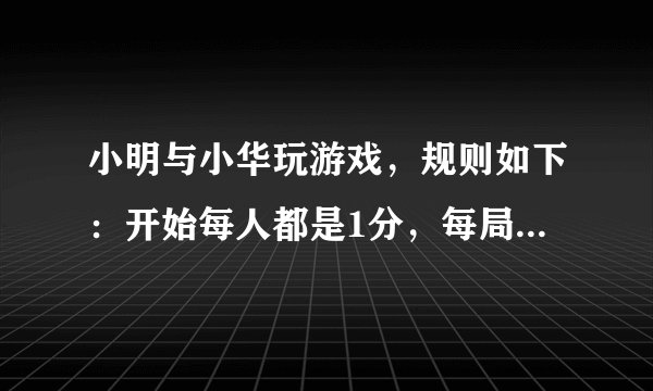 小明与小华玩游戏，规则如下：开始每人都是1分，每局获胜的小朋友都可以把自己的分数乘以3，输的小朋友保