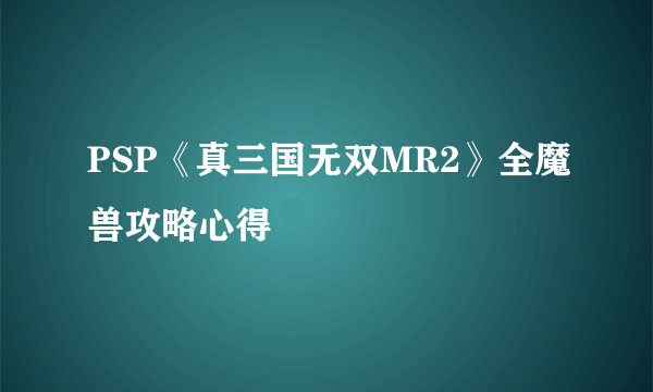 PSP《真三国无双MR2》全魔兽攻略心得