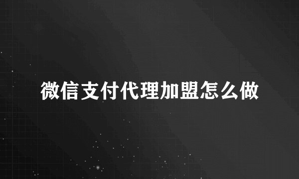 微信支付代理加盟怎么做