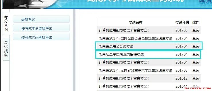 2017湖南公务员考试成绩查询入口