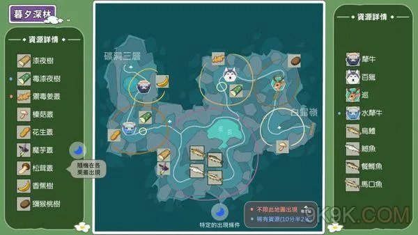 小森生活雾雪峰和暮夕深林资源分布详解图