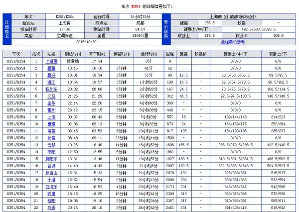 K351次列车列车时刻表？