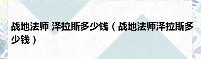 战地法师 泽拉斯多少钱（战地法师泽拉斯多少钱）