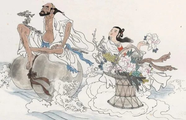 八仙过海中，蓝采和是怎么过海的?(据体写30字)