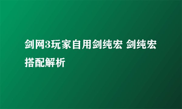 剑网3玩家自用剑纯宏 剑纯宏搭配解析