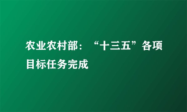 农业农村部：“十三五”各项目标任务完成