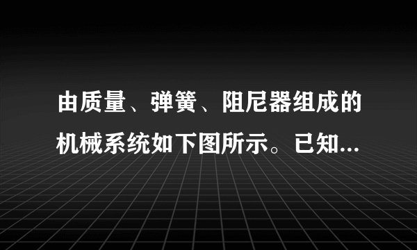 由质量、弹簧、阻尼器组成的机械系统如下图所示。已知,m=1kg,k为弹簧的刚度,c为阻尼系统。若外力f=2sin2t N,由实验得到系统稳态响应为xoss=sin,试确定k和c。