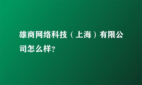 雄商网络科技（上海）有限公司怎么样？