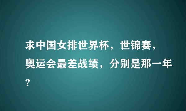 求中国女排世界杯，世锦赛，奥运会最差战绩，分别是那一年？