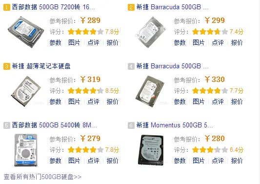 电脑500g硬盘多少钱
