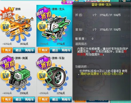 QQ飞车雷诺狼蛛龙头和测翼多少钱，还有尾翼我怎么觉得这么难看啊