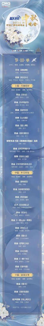 2020央视中秋晚会节目单官宣：大牌云集 很多熟面孔