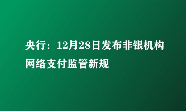 央行：12月28日发布非银机构网络支付监管新规
