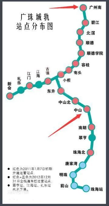 中山至广州轻轨路线。