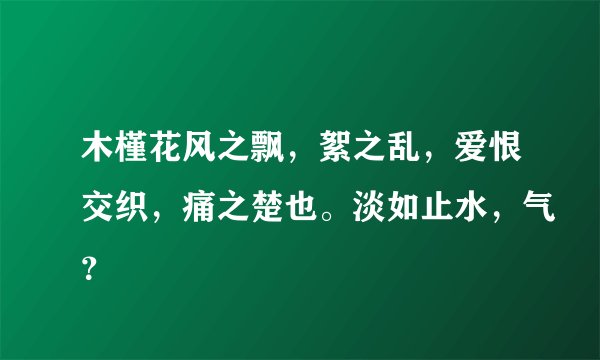 木槿花风之飘，絮之乱，爱恨交织，痛之楚也。淡如止水，气？