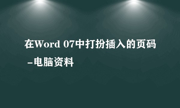 在Word 07中打扮插入的页码 -电脑资料