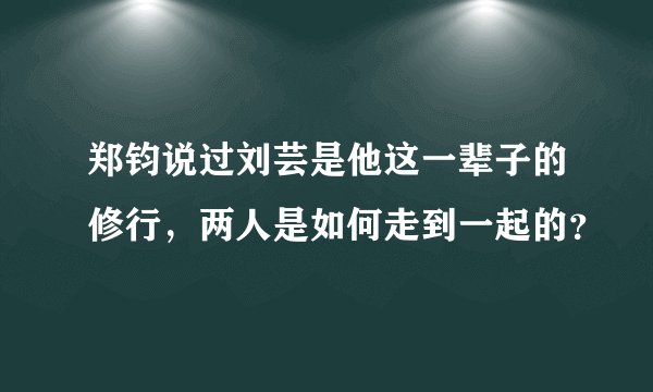 郑钧说过刘芸是他这一辈子的修行，两人是如何走到一起的？