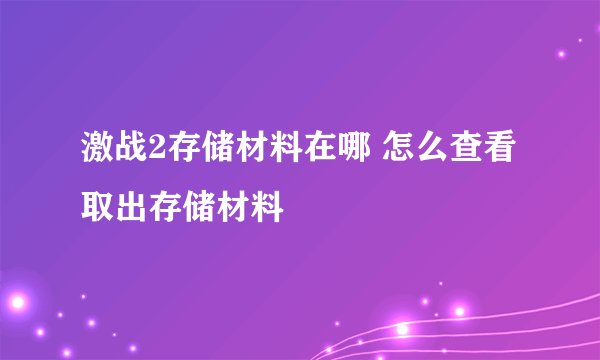 激战2存储材料在哪 怎么查看取出存储材料