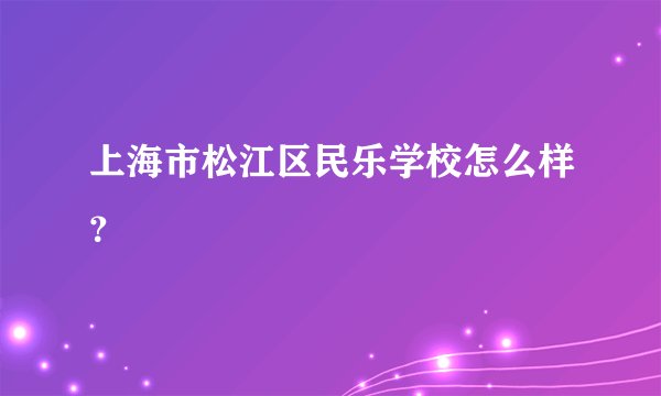 上海市松江区民乐学校怎么样？