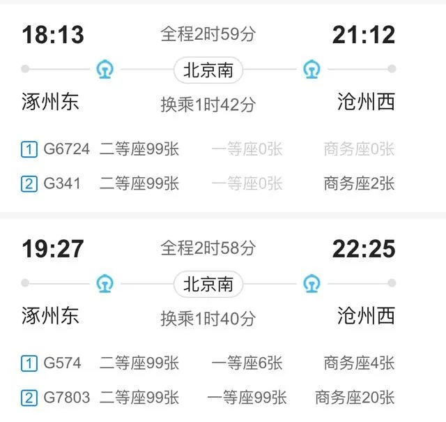 涿州到沧州火车站列车时刻表？