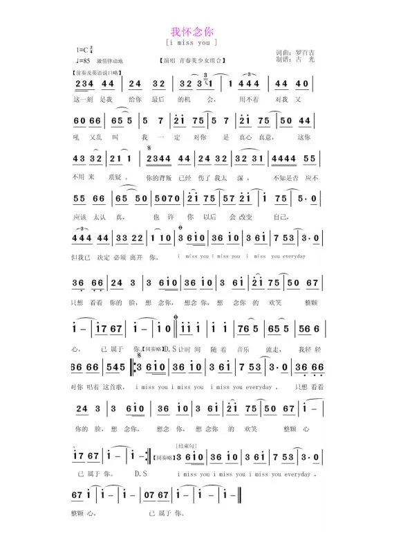 歌词有想念你想念你的歌是什么