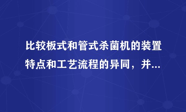 比较板式和管式杀菌机的装置特点和工艺流程的异同，并分析他们的优缺点。