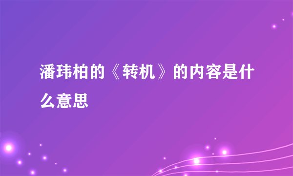 潘玮柏的《转机》的内容是什么意思