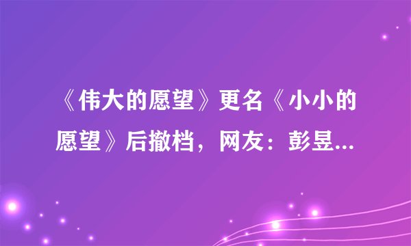 《伟大的愿望》更名《小小的愿望》后撤档，网友：彭昱畅要哭了