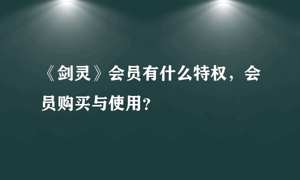 《剑灵》会员有什么特权，会员购买与使用？