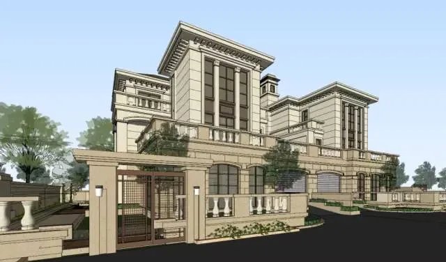 各种风格的石材别墅效果图