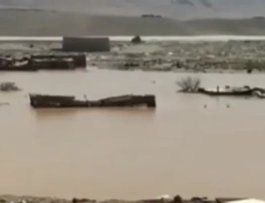 智利暴雨引发洪水灾害 水深齐腰汽车被淹没